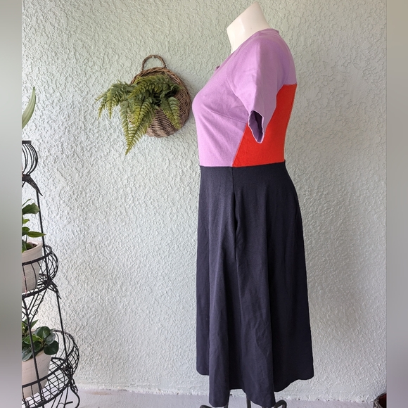 Boden Womens 16 Purple Navy Blue Colorblock Fit & Flare Ivy Ponte Midi Dress - Picture 3 of 7